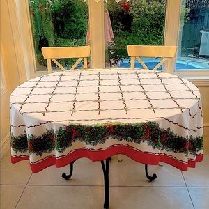 Holiday Festive Red/Green/white Oblong Tablecloth 
80 x 60